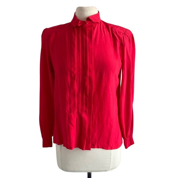Vintage Tops - VINTAGE JERRI SHERMAN Silk Blouse Womens Sz 8 Red Pleated Front